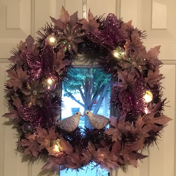 New Handcrafted Purple whimsical wreath 17 inches - Picture 3 of 6